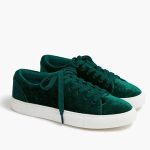 J. Crew Green Velvet Road Trip Sneakers, Size 10 NWT